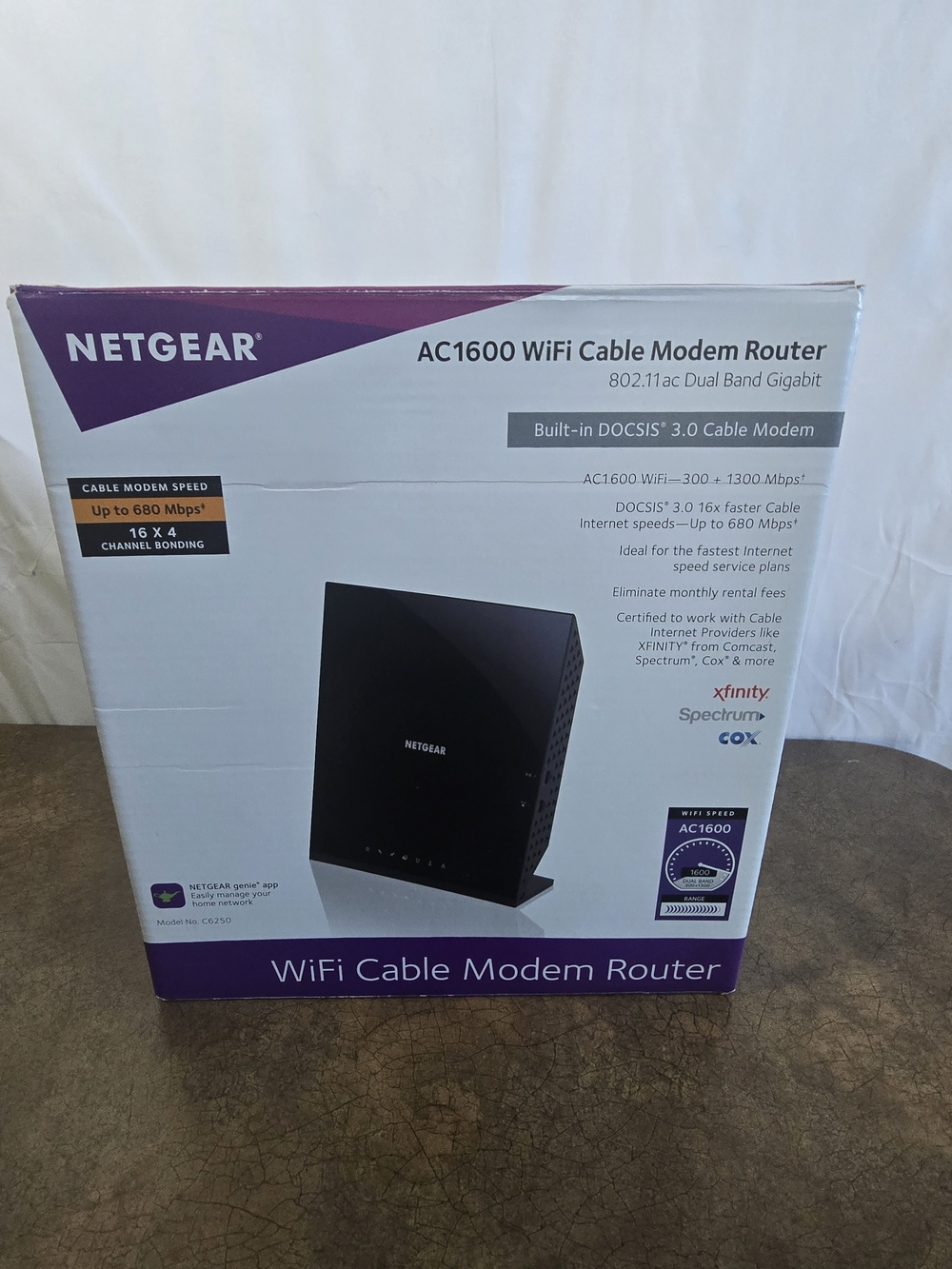 netgear AC1600 WiFi Cable Modem Router - Black and Purple Packaging